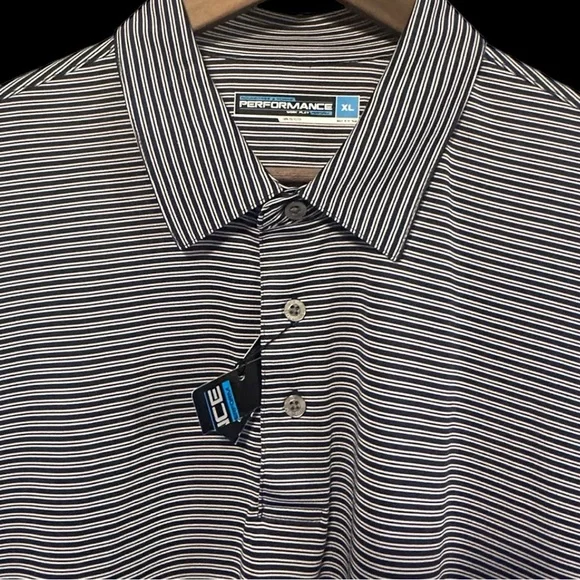 New XL Roundtree & Yorke Performance Striped Polo - Navy Blue & Gray - Picture 3 of 6